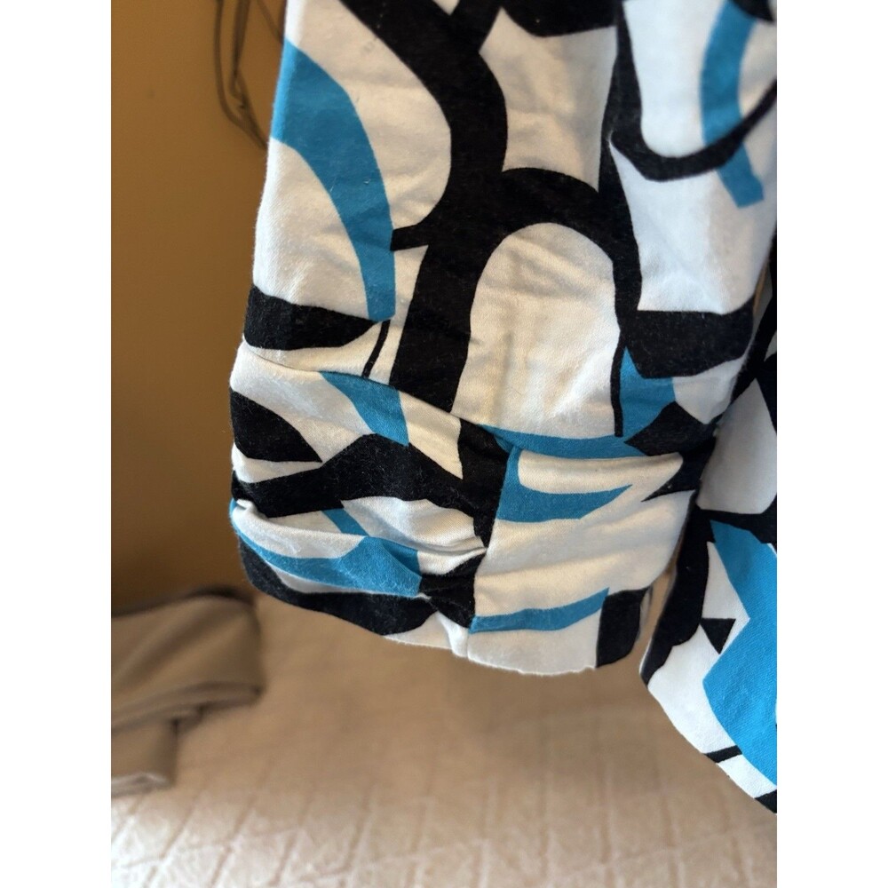 Dress Barn Blazer. Blue Black & White Design Shoulder Pads. Open Front. Lined. M - Picture 7 of 13